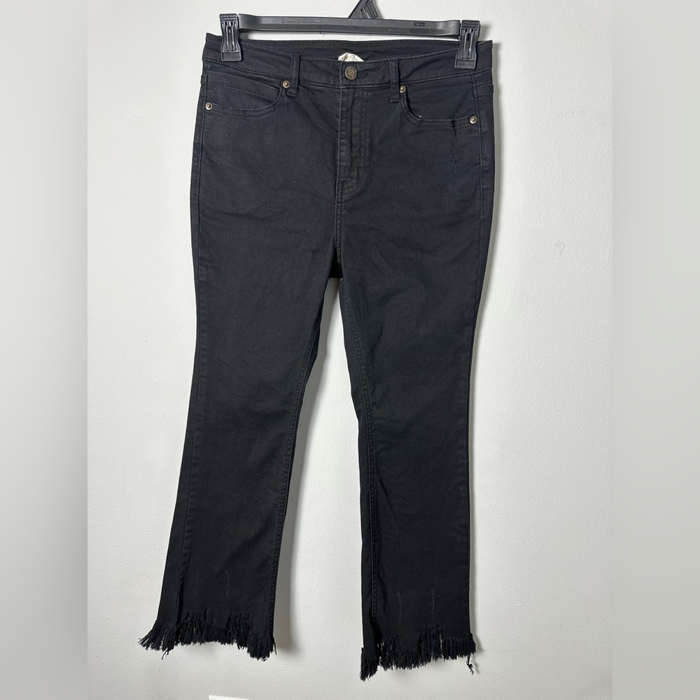 Before You Cropped Raw Frayed Hem Stretchy Jeans Black Size Medium - Picture 2 of 11